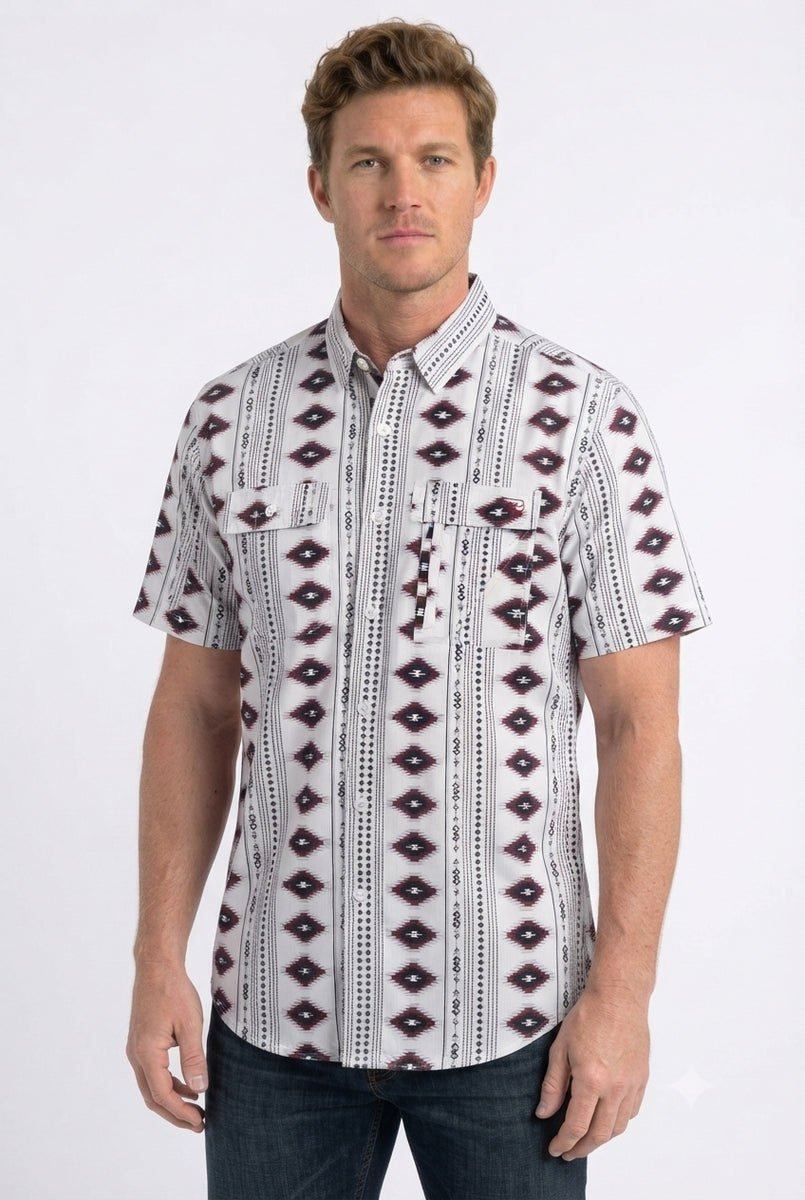 PGS11554 | PLATINI MENS PERFORMANCE CLASSIC FIT S/S AZTEC BUTTON UP