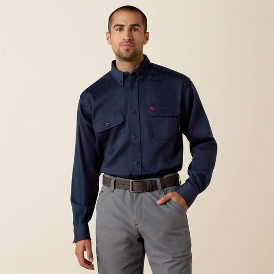 10018816 | ARIAT MENS NAVY FR SOLID LS WORK SHIRT