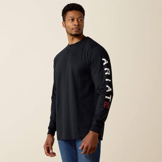 10026434 | ARIAT MENS BLACK FR ROUGHNECK SKULL LOGO LS TEE