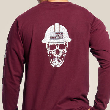 10026435 | ARIAT MENS MALBEC FR ROUGHNECK SKULL LOGO LS TEE