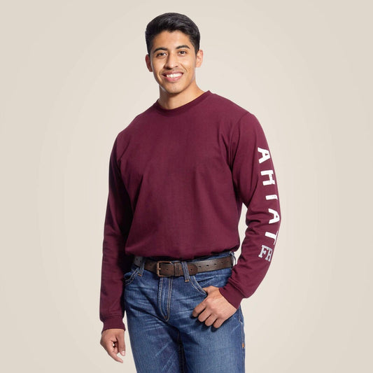 10026435 | ARIAT MENS MALBEC FR ROUGHNECK SKULL LOGO LS TEE