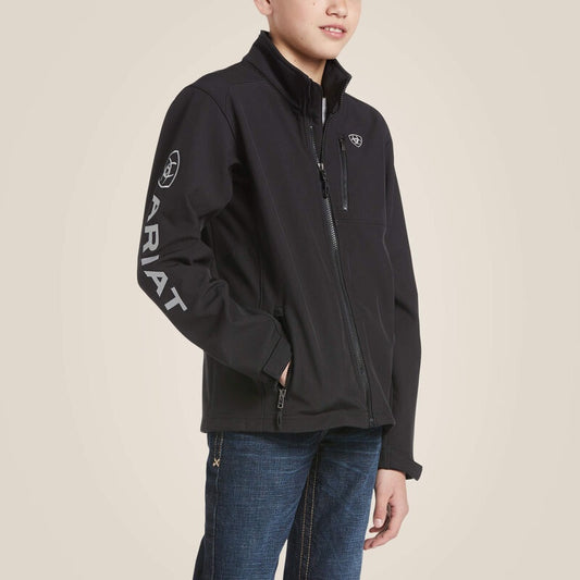 10030212| ARIAT YOUTH UNISEX LOGO 2.0 BLK/SLVER SOFTSHELL JACKET