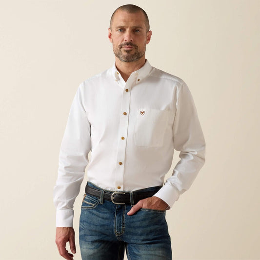 10034230 | ARIAT MEN'S SOLID WHITE TWILL FITTED L/S SHIRT