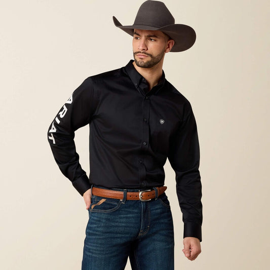 10034231 | ARIAT MEN'S BLACK/WHITE TEAM LOGO FITTED LS SHIRT