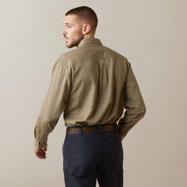 10040900| ARIAT MENS FR AIR INHERENT LS WORK SHIRT KHAKI HEATHER
