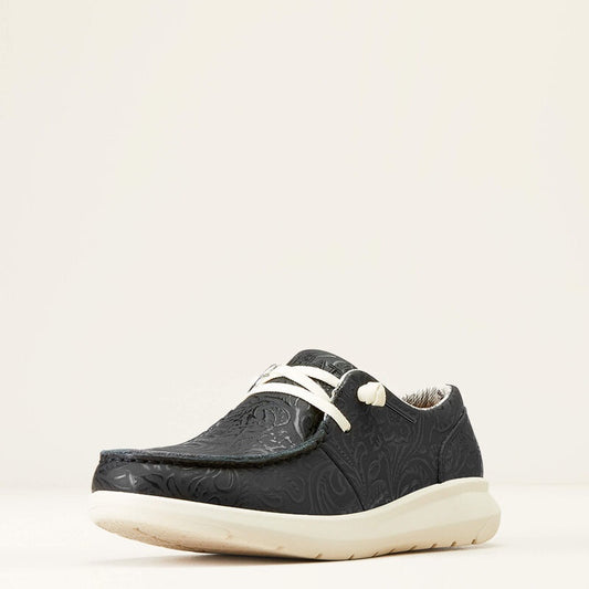 10047014 / WOMENS HILO BLACK FLORAL EMBOSSED SHOES