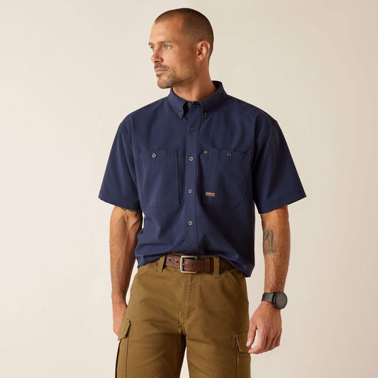 10048947 | ARIAT MEN'S REBAR MADE TOUGH 360BAIRFLOW NAVY WORK S/S SHIRT