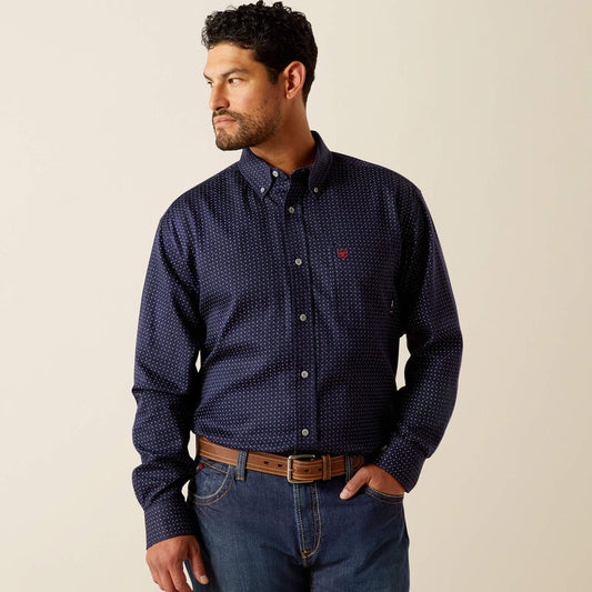10054610 | ARIAT MEN'S FR LEVER WORK L/S SHIRT - NAVY PRINT