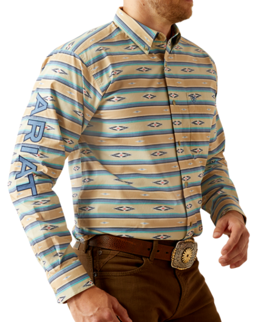 10054731 | ARIAT MEN'S KHAKI/BLUE TEAM PEER CLASSIC FIT LS SHIRT