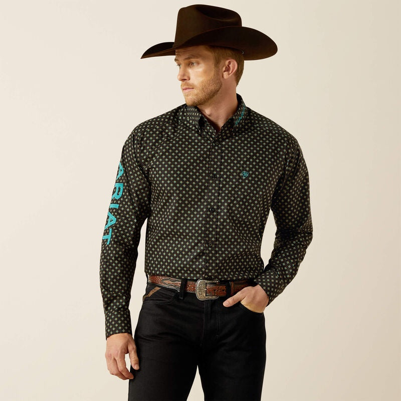 10062253 | ARIAT MENS BLACK/TEAL TEAM PHILBERT LS BD SHIRT