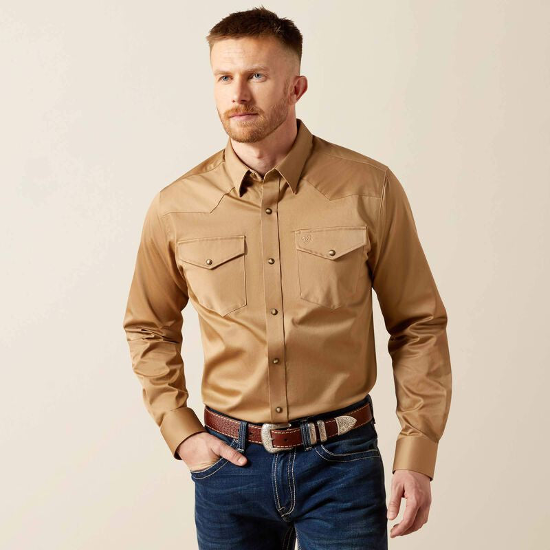 10065873 | ARIAT MEN'S SOLID TWILL KHAKI FITTED SNAP SHIRT
