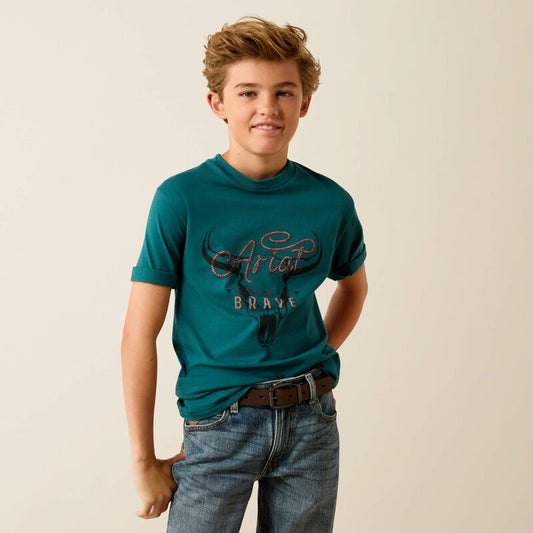 10071183 | ARIAT BOY'S CATTLE SKULL FREEDOM SS T-SHIRT - MEDITERRANEAN