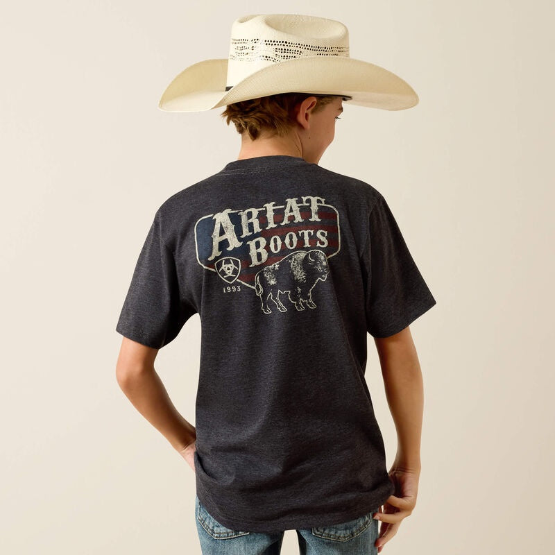 10071185 | ARIAT BOY'S AMERICAN BISON SS T-SHIRT - CHARCOAL HEATHER