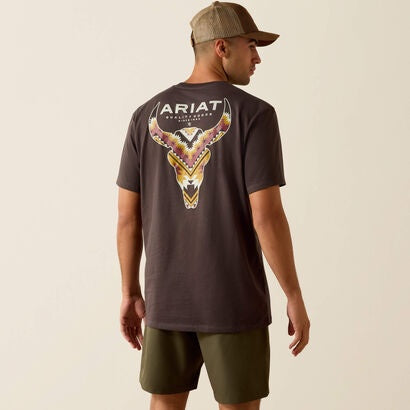 10071198 | ARIAT MEN'S VINTAGE BLACK SOUTHWEST LONGEST HORN CLASSIC FIT SS T-SHIRT