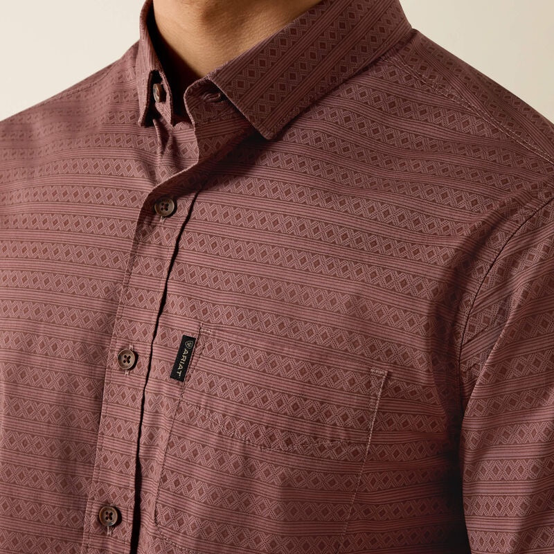 10072730 | ARIAT MENS ROSE TAUPE GEO STRIPED MAGNUS MODERN FIT LS BD SHIRT