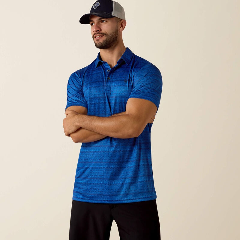 10073434 | ARIAT MEN'S BLUE QUARTZ TRIBAL STRIPE FITTED POLO