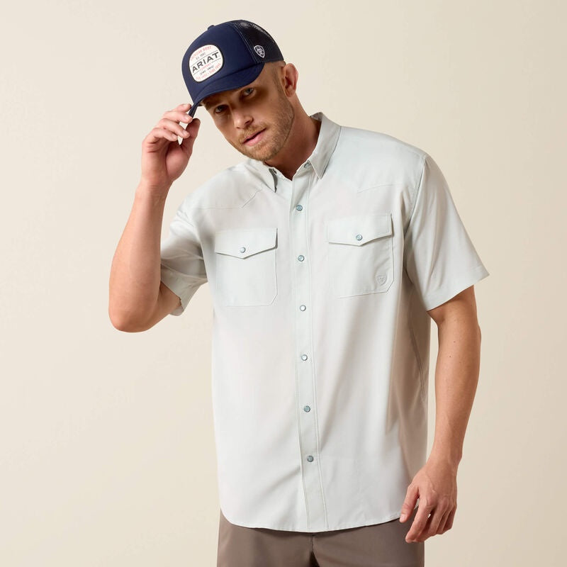 10073498 | ARIAT MENS AQUA HEATHER VENTTEK SS SNAP SHIRT