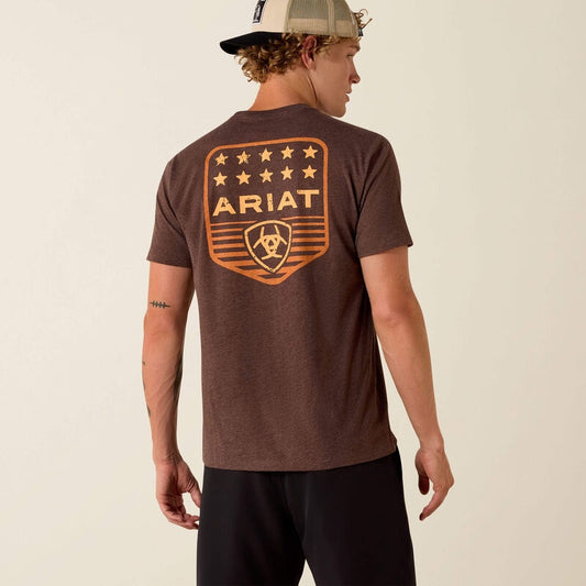 10073963 | ARIAT MEN'S HEATHER BROWN STRIPE PATRIOTIC BADGE SS T-SHIRT