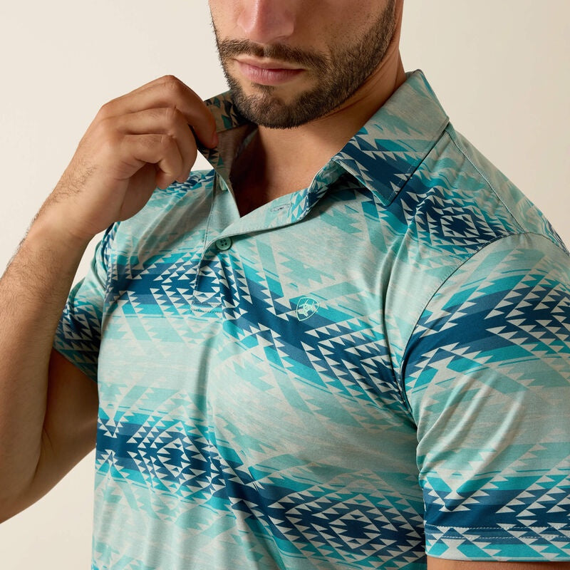 10076066 | ARIAT MEN'S ICED AQUA HEATHER SERAPE S/S POLO