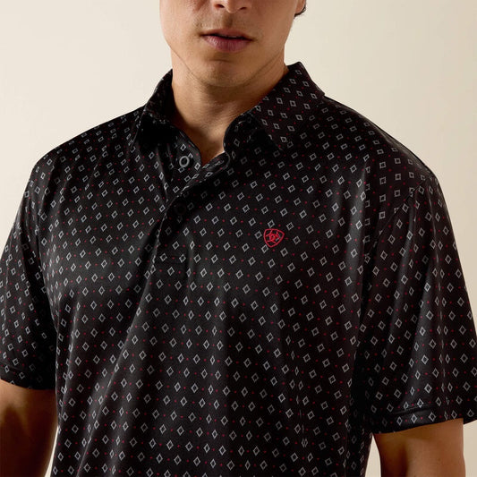 10076069 | ARIAT MEN'S BLACK MULTI ALL OVER GEO PRINT POLO