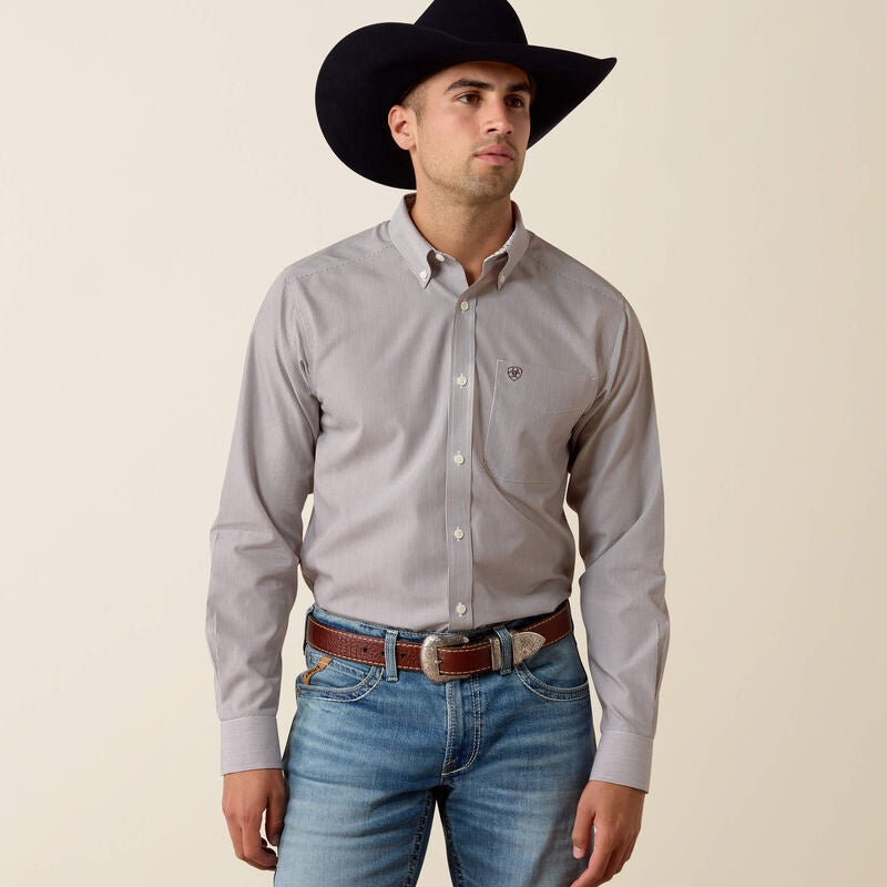 10080722 | ARIAT MEN'S WRINKLE FREE RANDOLPH FITTED L/S SHIRT - COFFEE BEAN MINI STRIPE
