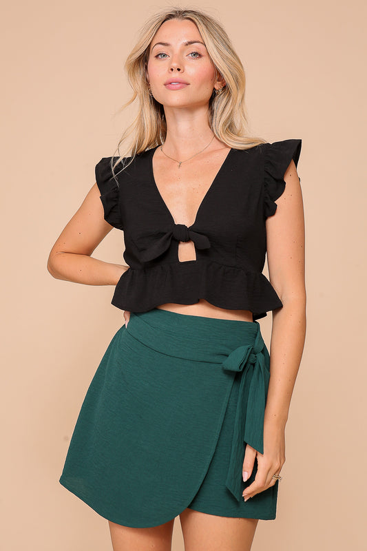 WN10804/ WOMEN'S SLEEVELESS RUFFLES V-NECK BLOUSE