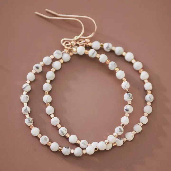 NATURAL STONE BEADED CIRCLE DROP EARRINGS - 5955