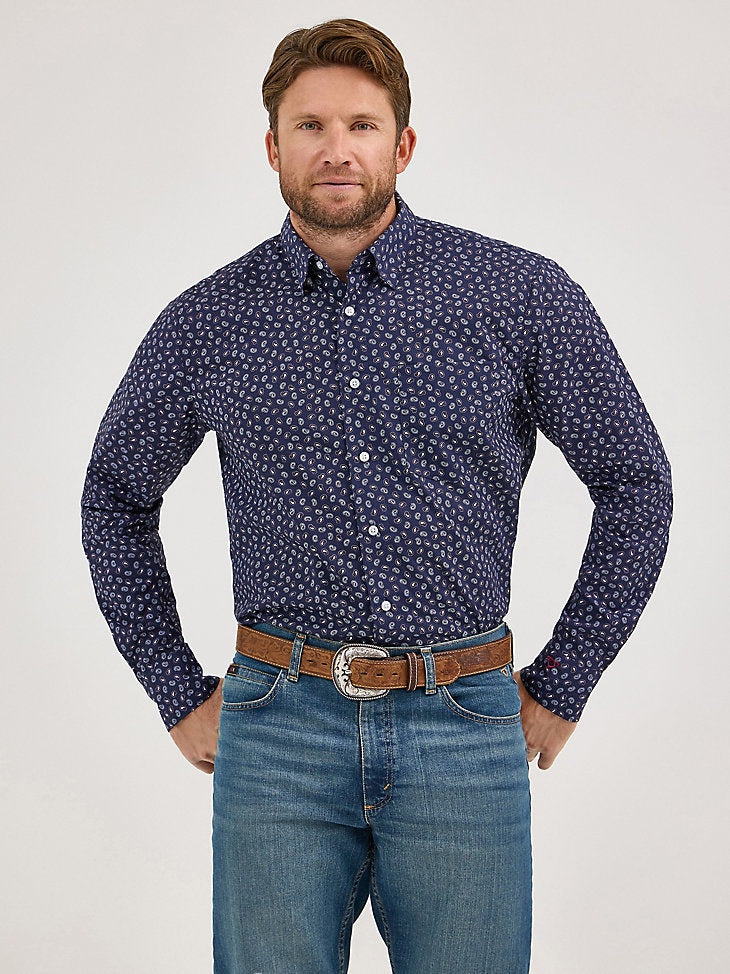 112369548 | WRANGLER MENS CODY JOHNSON NAVY/PURPLE PAISLEY LS SHIRT