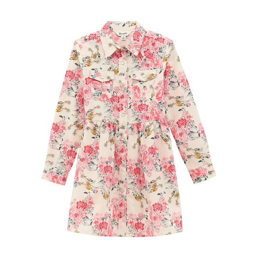 112371917 | WRANGLER GIRL'S WHITE/PINK FLORAL LS DRESS