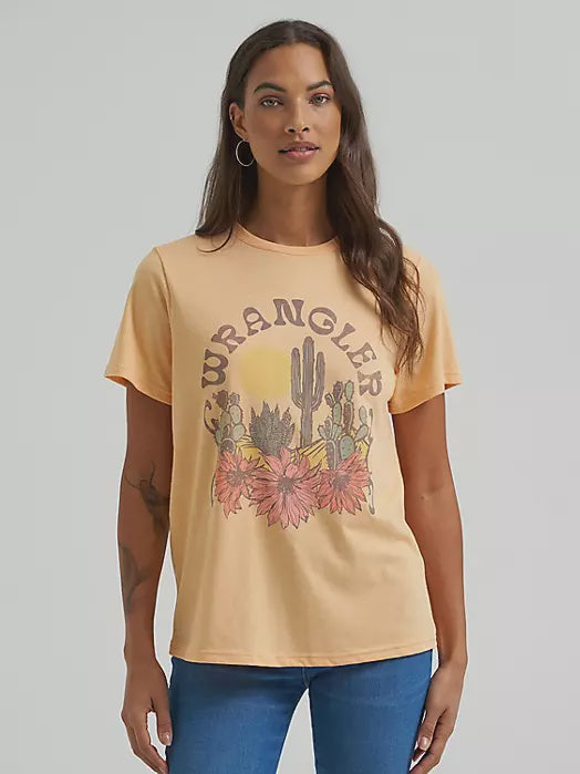 112372969 | WRANGLER WOMEN'S CACTUS FLORAL REGULAR FIT S/S T-SHIRT - APRICOT WASH