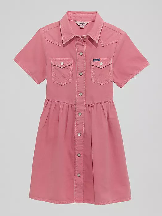 112375188 | WRANGLER GIRL'S COLORWASH DENIM WESTERN SNAP DRESS - PINK