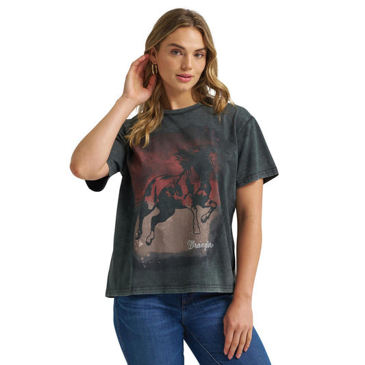 112384037 | WRANGLER WOMEN'S RETRO HORSE GRAPHIC OVERSIZED FIT S/S T-SHIRT - JET BLACK