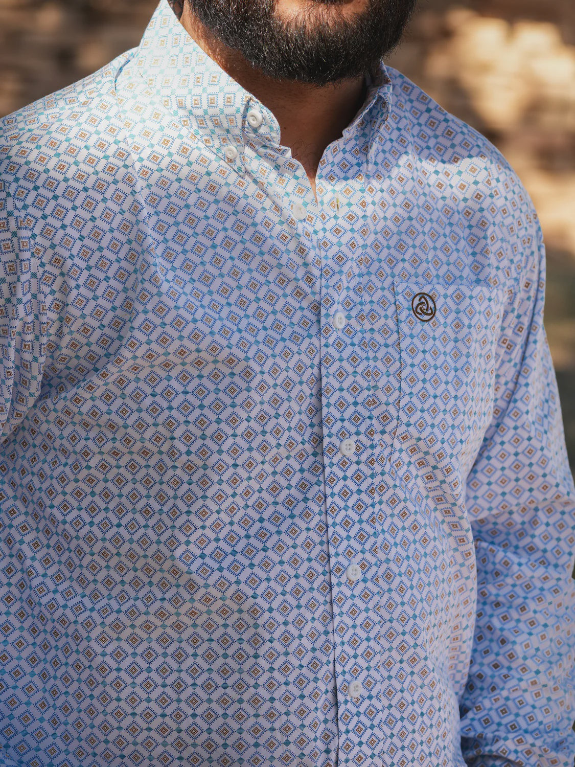 SKCL2023114 | CUEROLINE SLIME FIT BLUE GEOMETRIC L/S BUTTON UP