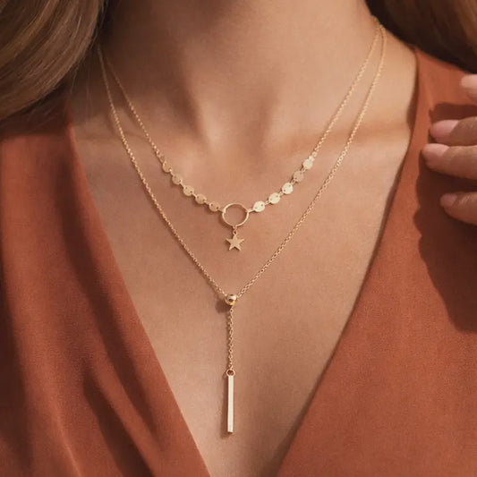18K GOLD PLATED STAINLESS STEEL STAR CHAIN NECKLACE