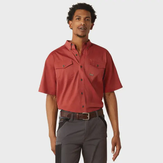 10055195 | ARIAT MEN'S REBAR TOUGH VENTTEK DURASTRETCH SS WORK SHIRT - FIREBRICK RED