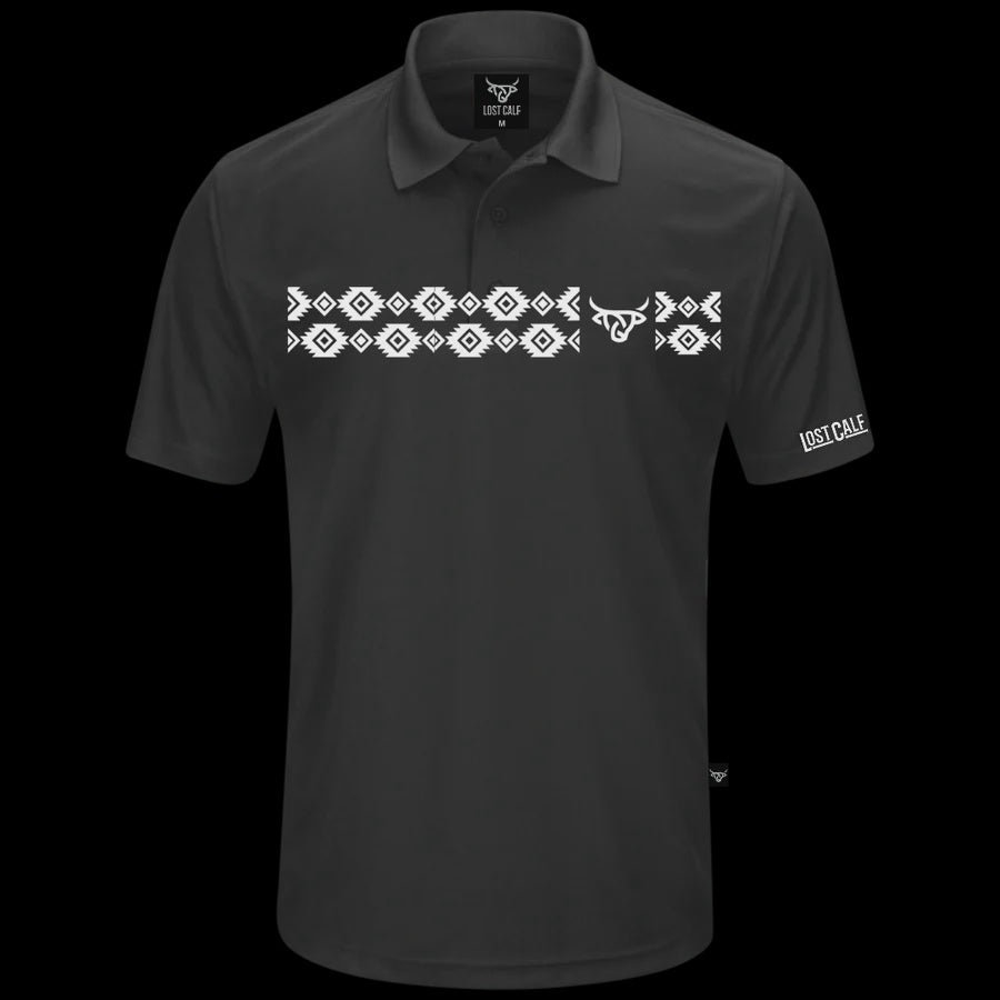 LOST CALF MENS AZTEC POLO BLACK