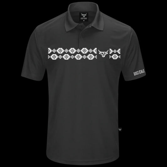 LOST CALF MENS AZTEC POLO BLACK
