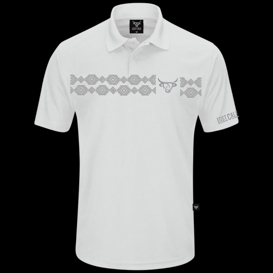 LOST CALF WHITE POLO/GREY AZTEC LOGO