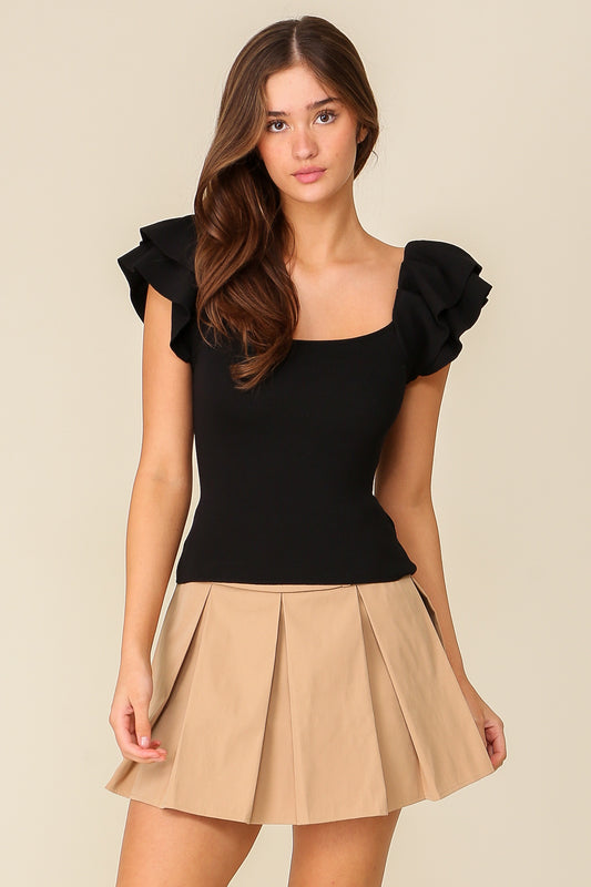 MN1743/ WOMEN'S RUFFLED RIBBED KNIT TOP