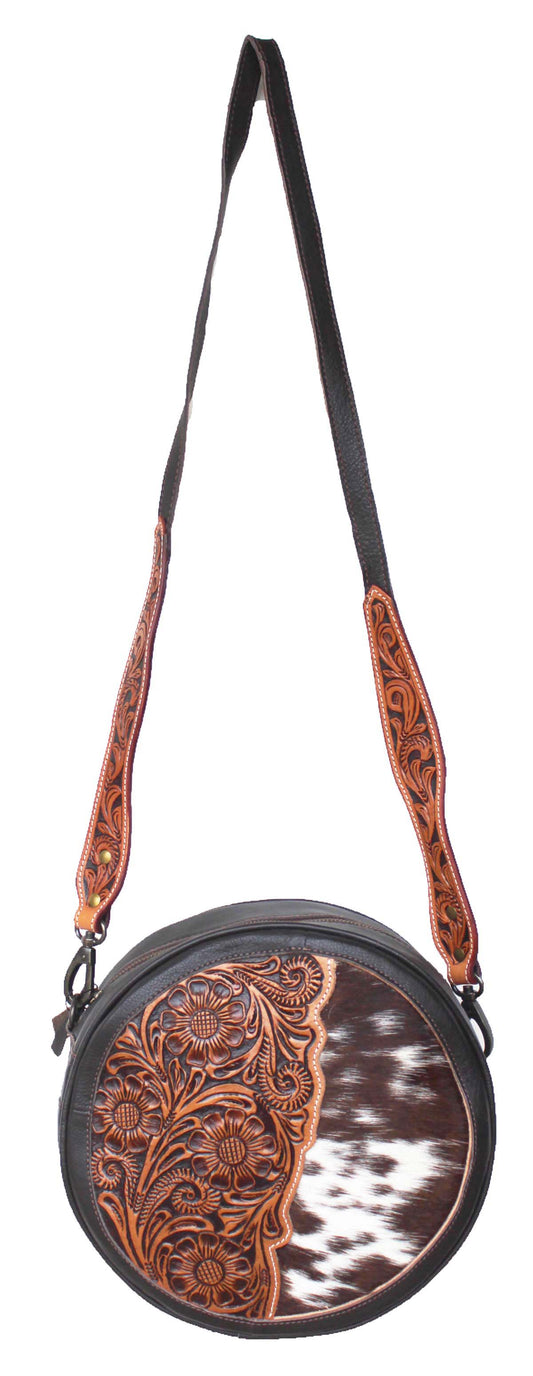 18FKH09 | CHALLENGER BELTS FLORAL TOOLED WITH HAIR ON CANTEEN PURSE