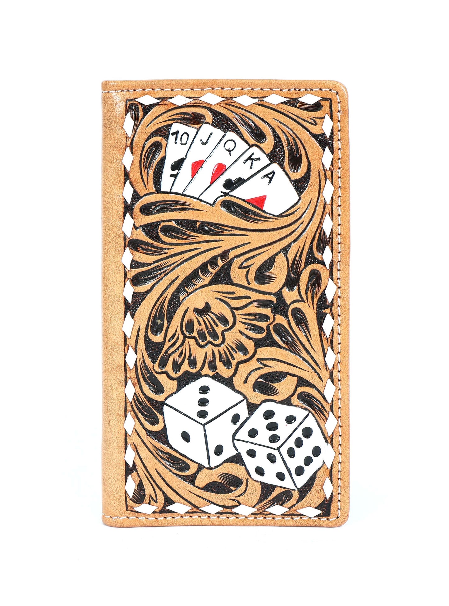 18FKW080TNR | CHALLENGER BELT POKER HAND & DICE TOOLED RODEO WALLET