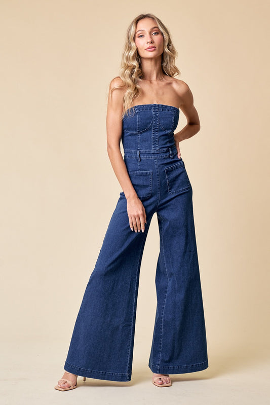 W4406RIA | WOMENS OFF SHOULDER WIDE LEG JUMPSUIT