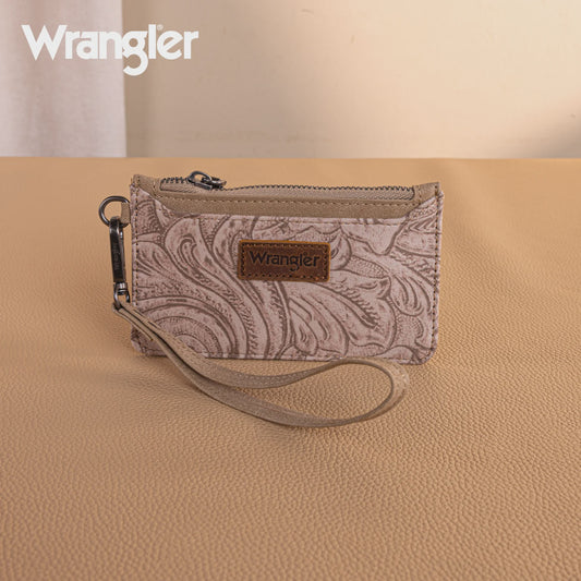 WG227-W075KH | WRANGLER KHAKI VINTAGE FLORAL VELVET MINI ZIP CARD CASE WRISTLET