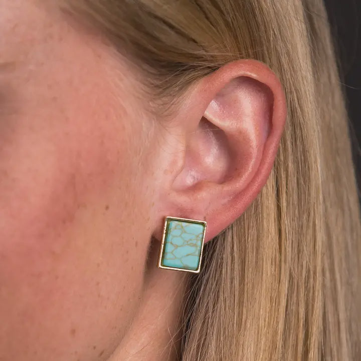 E801G | WEST & CO GOLD RECTANGULAR TURQUOISE STUD EARRINGS