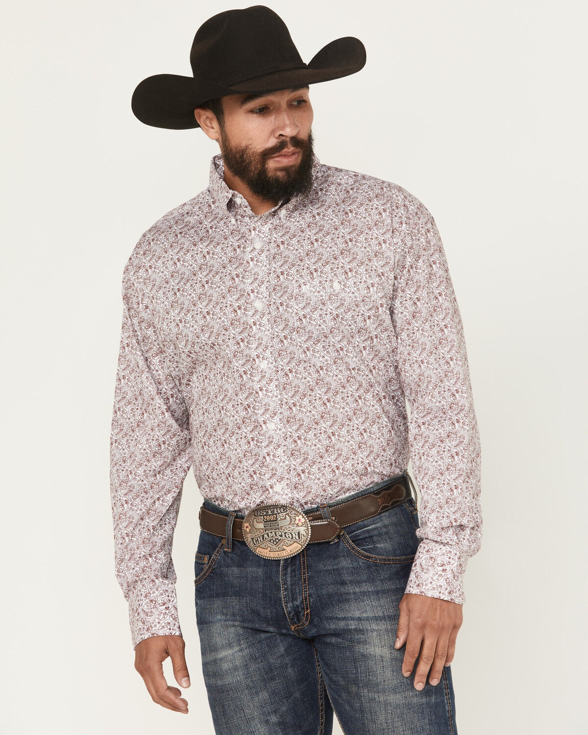 112369438 | WRANGLER MENS MAROON & WHITE LS BD SHIRT