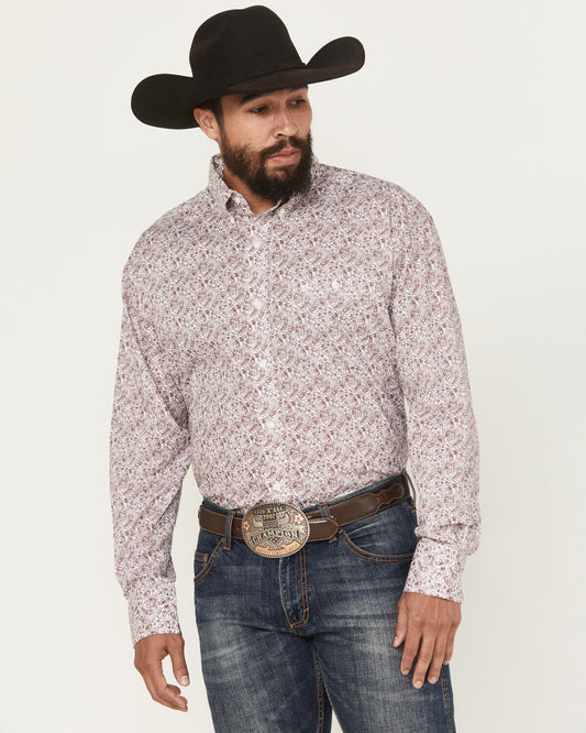 112369438 | WRANGLER MENS MAROON & WHITE LS BD SHIRT