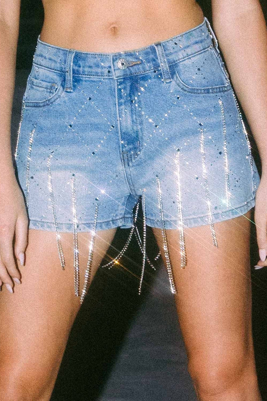 XPT241 |Tear Drop Rhinestone Shorts Vibrant - Medium Stone