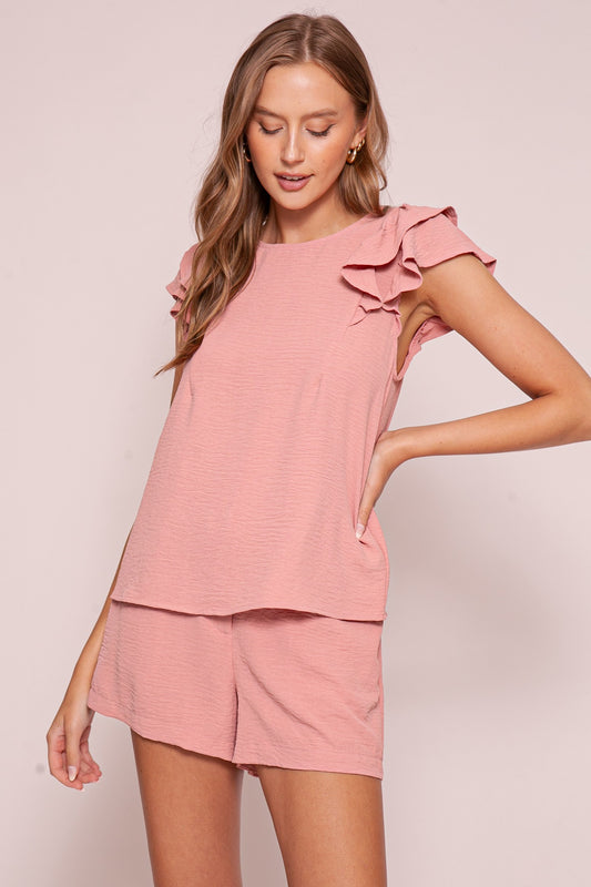 MN1939 | WOMENS RUFFLE CAP SLEEVE BLOUSE