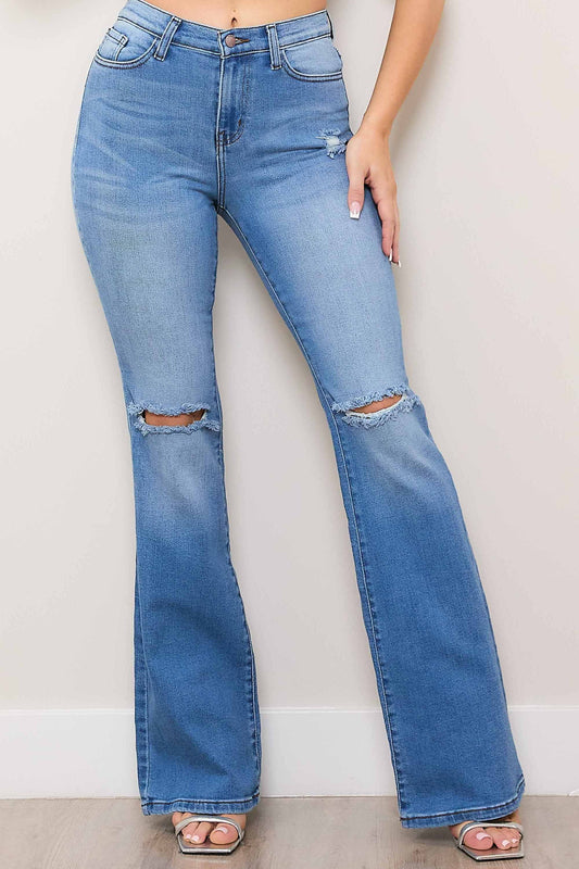 MP1802MS | VIBRANT WOMENS MEDIUM STONE HIGH RISE FLARE JEAN