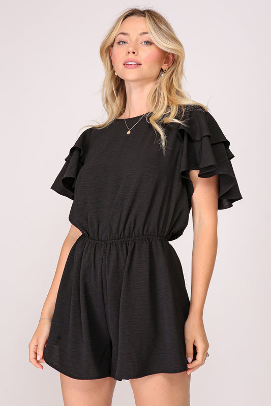 WP8687 | WOMENS RUFFLED S/S ROMPER